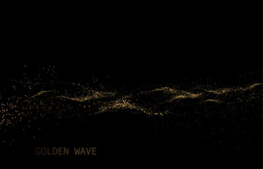 Wall Mural - Shiny isolated design element, exquisite golden waves on black background.