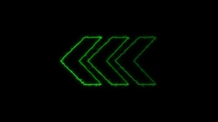 Poster - Glowing green left arrows on black background animated graphic for directional guidance and website navigation
