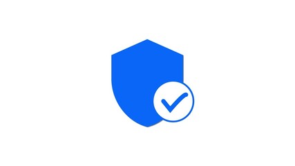 Poster - Animated checkmark with shield icon representing security approval and protection on a white background