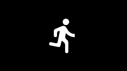 Poster - Animated white silhouette of a running person on black background representing speed activity and motion