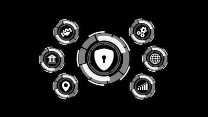 Poster - Digital security and data protection concept with shield and interface elements animation