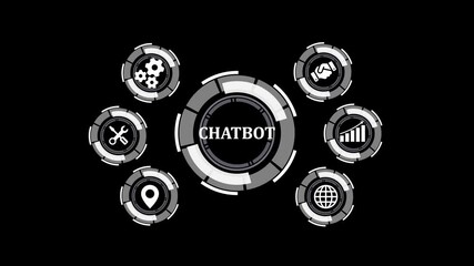 Poster - Animated chatbot interface concept for digital support and global connections featuring modern design on black background