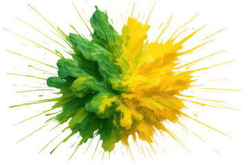 Poster - Green and yellow paint exploding on a transparent background, creating a vibrant and dynamic visual effect