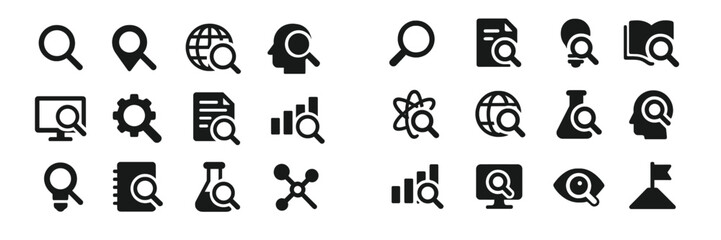 Poster - Collection of diverse search icons representing inquiry and exploration in various fields and formats