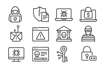 Poster - Illustration of cyber security threats with icons depicting online safety issues and hacking activities