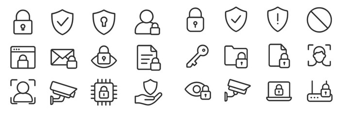 Poster - Collection of security icons representing privacy, protection, and data safety measures in a modern digital environment
