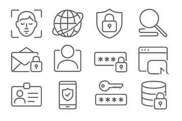 Poster - Collection of icons representing data privacy, security, and online safety practices in a digital context