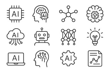 Poster - Diverse representations of artificial intelligence concepts in a clean, modern graphic design