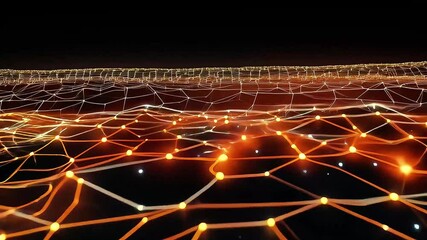 Poster - Abstract Network: Glowing Orange Nodes and Lines Flowing Across Dark Background