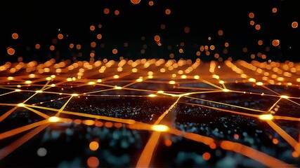 Poster - Glowing Network Grid with Falling Particles Abstract Animation