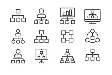 Poster - Various organizational structure icons depicting hierarchies and relationships in a digital format