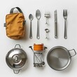 © Gul Ahmad Artworks - Portable camping cookware set stainless steel utensils outdoor cooking gear for backpacking and hiking 10 pieces