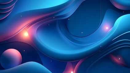 Fototapete - Abstract blue background with glowing lines, minimalistic design, simple shapes and curves,