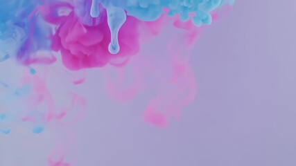 Poster - Blue and pink ink swirling gently in water creates an abstract visual effect