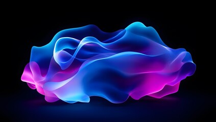 Poster - Abstract fluid neon blue and purple shapes on a dark background. Minimalistic wallpaper with wavy lines. Soft, glowing lighting effect.