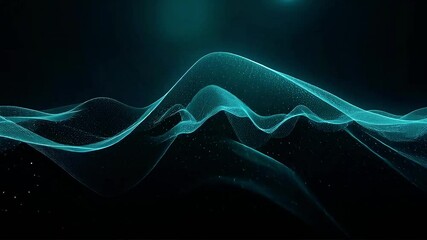 Poster - Teal Particle Waves Flowing Across Dark Background
