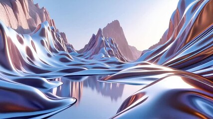 Poster - Liquid Metal Mountains: A Surreal Animated Landscape