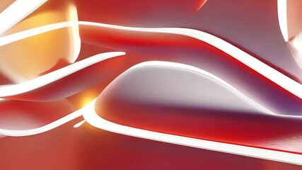 Poster - Abstract Red and White Wave Forms: A Dynamic Visual Journey