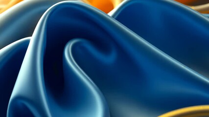 Poster - Abstract composition of blue and gold fabric with fluid, elegant waves and smooth textures.