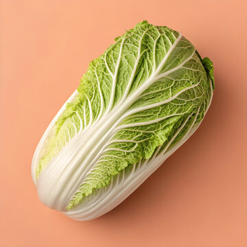 Side profile of a cabbage on a matte peach background.