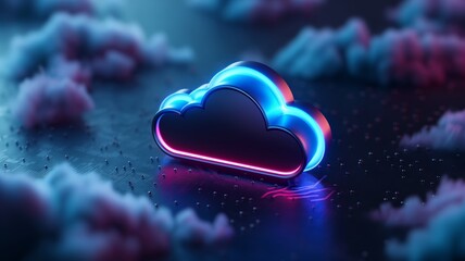 Fototapete - Cloud storage concept with artificial intelligence elements and vibrant colors in a modern digital landscape