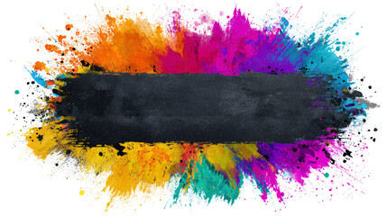Poster - Vibrant explosion of color with a textured black banner backdrop