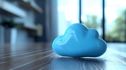 Poster - Digital cloud storage model on wooden surface in modern indoor environment with natural light