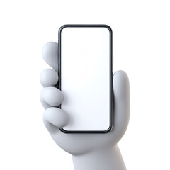 Poster - Minimalistic hand holding modern smartphone with blank white screen display