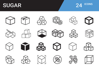 Poster - Sugar Cubes Icon Set: A comprehensive collection of 24 meticulously crafted icons showcases sugar cubes in diverse forms, presenting a visual guide to this fundamental food ingredient.