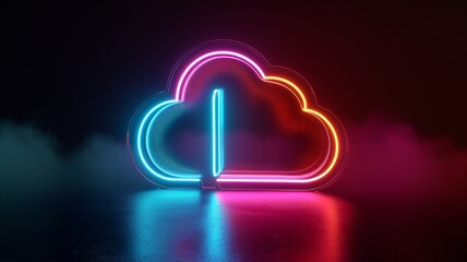 Fototapete - Colorful neon cloud symbol representing artificial intelligence and digital storage solutions
