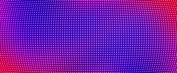 Poster - Led pixel screen display with bright pink and purple dots forming digital wall background. Futuristic technology pattern for video walls, presentations or electronic advertising. Tv display panel