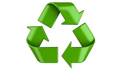 3D green recycle symbol, rounded plastic arrows in a loop, eco-friendly icon isolated on white