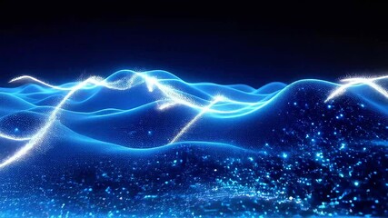 Poster - Abstract Blue Energy Waves: Glowing Particle Motion