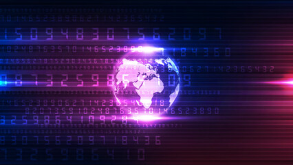 Poster - abstract future technology background with world globe and binary code vector illustration