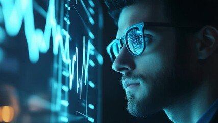 Fototapete - Intelligent Investor Analyzing Stock Market Data with Reflections on Glasses
