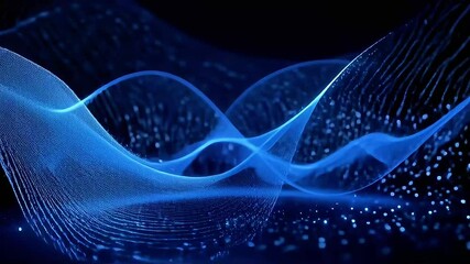 Poster - Abstract Blue Wave Particle Motion: Dynamic Digital Art