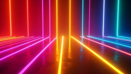 Aufkleber - Abstract background with colorful laser lines and stripes, a 3D rendering illustration of digital art.