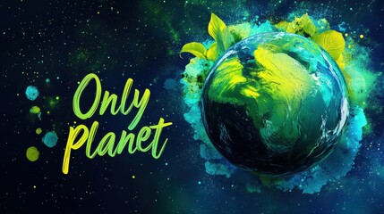 Poster - Abstract Earth Digital Painting with Green Leaves and Space Background