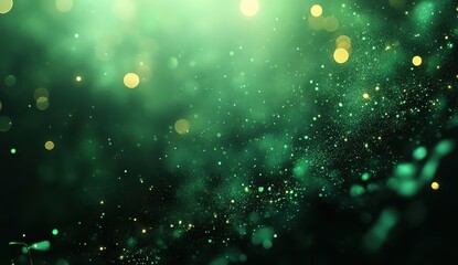 Poster - Emerald Green and Gold Bokeh Background with Glowing Particles