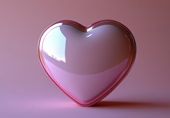 Poster - Glossy Pink Heart on Pale Pink Background