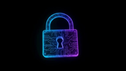 Poster - Digital padlock with virtual circuit board lines symbolizing cyber security. Data encryption for online protection concept.