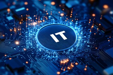 Poster - Digital icon of information technology or circuit board with the text 