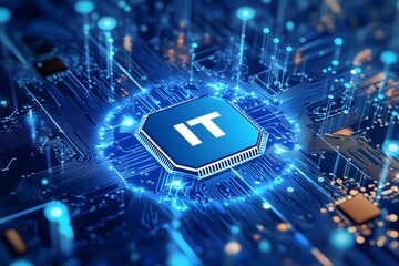 Poster - Digital icon of information technology or circuit board with the text 
