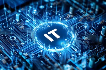 Poster - Digital icon of information technology or circuit board with the text 