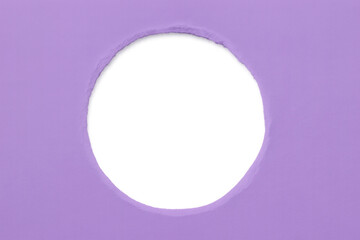 Poster - Purple paper ripping, forming circular aperture against transparent backdrop, revealing checkered texture for graphic design insertion