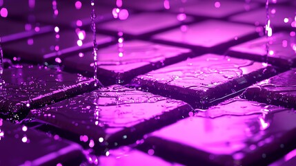 Aufkleber -  Vibrant rainfall on textured tiles urban setting close-up photograph reflective atmosphere artistic concept
