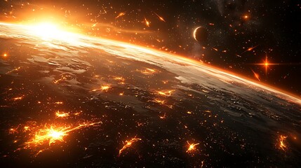Poster - Cosmic explosion event over earth space digital art fiery environment dramatic viewpoint cosmic concept