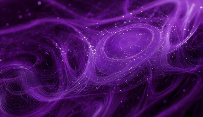 Poster - A purple background with swirling patterns and dots representing data flow, 
