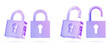 © marozhkastudio - Glass holographic padlock icon 3d render. Crystal gradient set of locked and unlocked lock in different angles. Safety and secure symbol for web design. Protection and privacy concept. 3D illustration