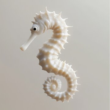 A small white seahorse, gradient background with pastel cream to light gray on the right, isolated minimalist style